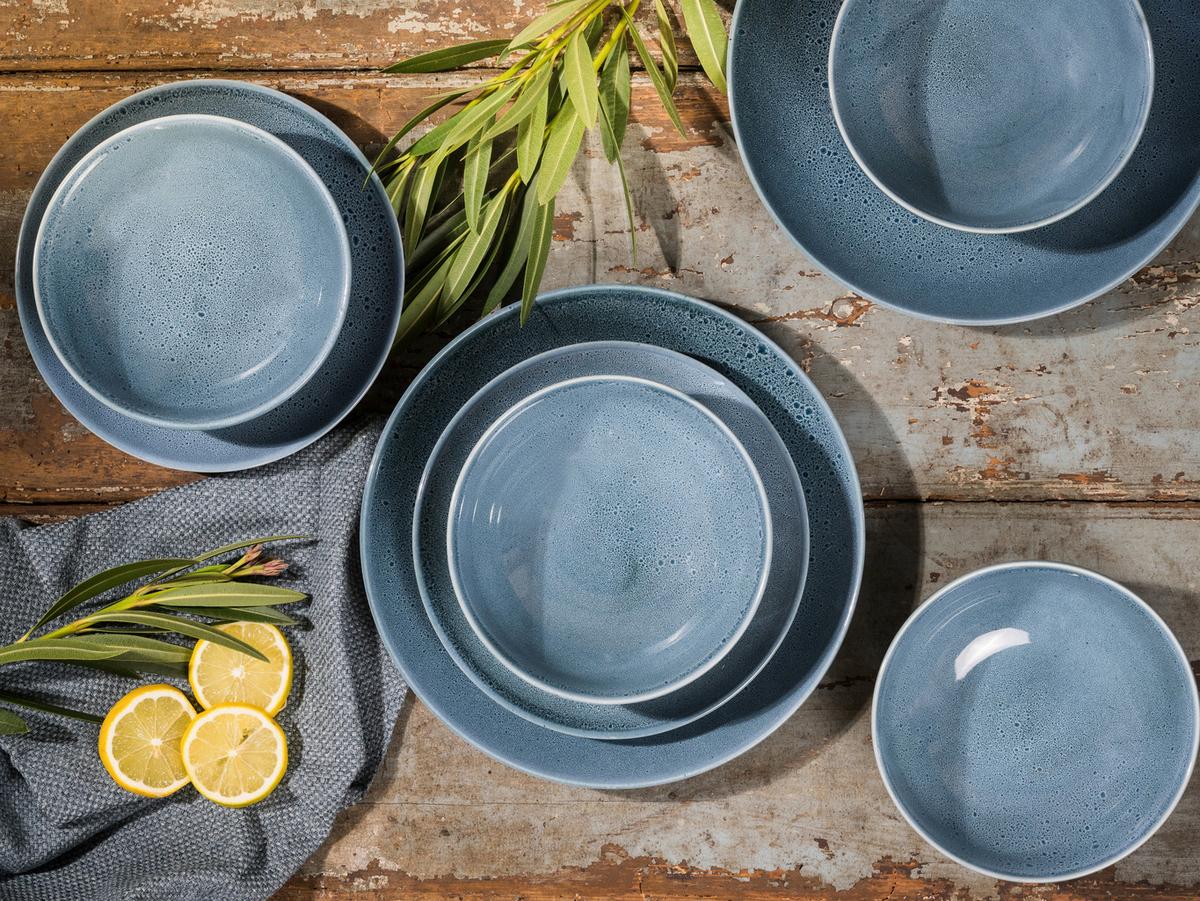 Tafelservice Steinzeug 4 Personen Geschirr Set Blau - Blau, Keramik (31/31/38cm) - Creatable