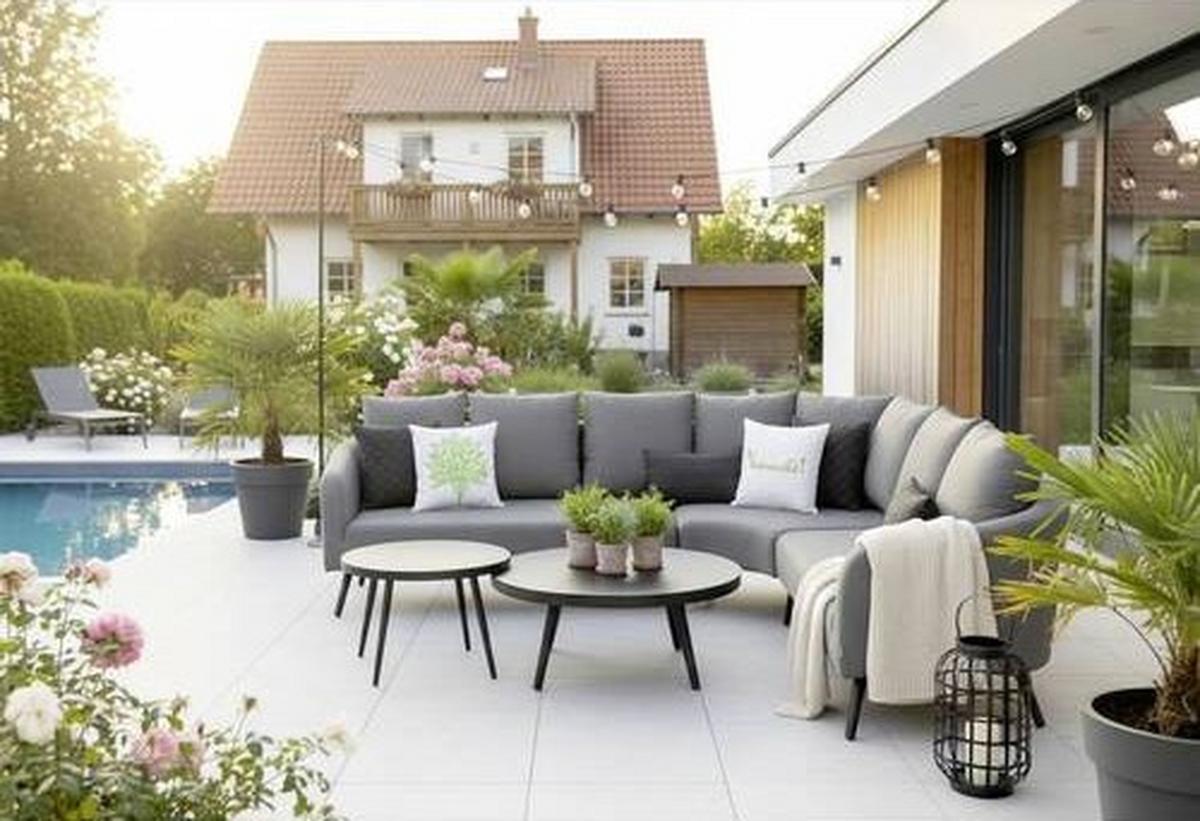 OUTDOOR-KISSEN DIAMOND - Grau, MODERN, Textil (45/45cm) - Gardenson