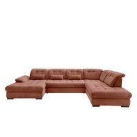 Wohnlandschaft mit Bettkasten Rigatti Koralle B: 387 cm - Koralle/Schwarz, MODERN, Textil (184/387/252cm) - Livetastic