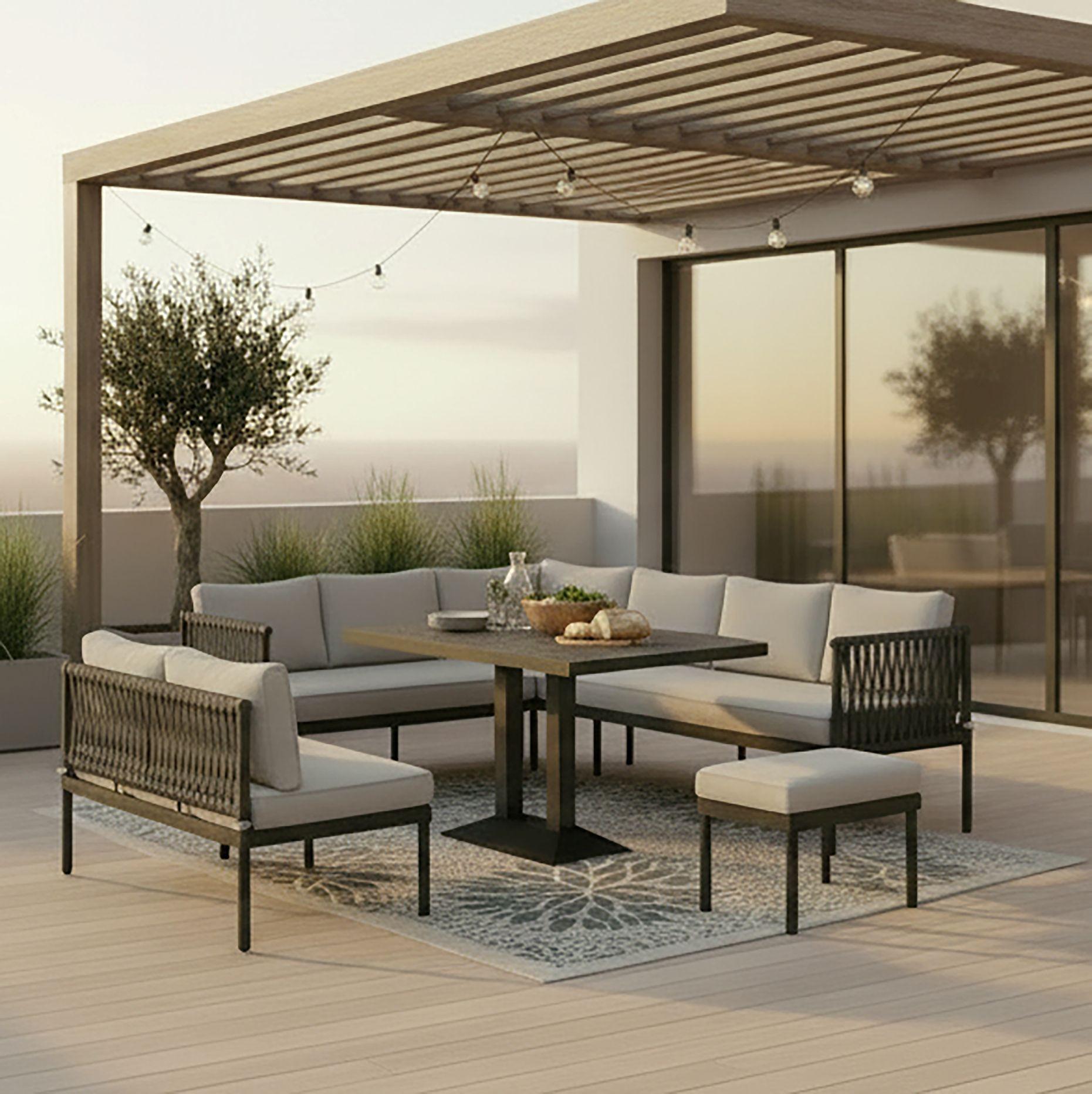 JEDÁLENSKÁ TERASOVÁ SÚPRAVA POLLY - sivá/svetlosivá, Modern, kov/textil - Bessagi Garden