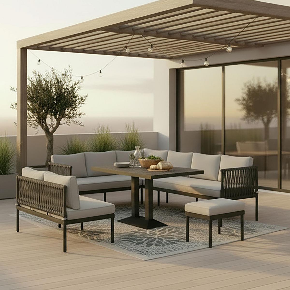 JEDÁLENSKÁ TERASOVÁ SÚPRAVA POLLY - sivá/svetlosivá, Modern, kov/textil - Bessagi Garden