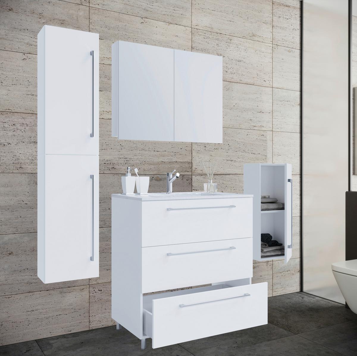 Badezimmer Schubo 5-Teilig Weiß B: 126 cm - Alufarben/Weiß, MODERN, Keramik/Holzwerkstoff (126cm) - MID.YOU