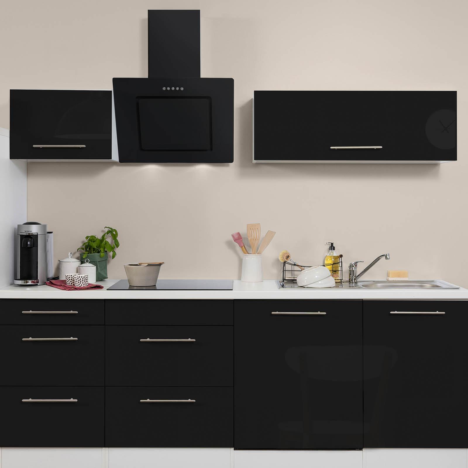 Küchenzeile mit Geräten 280 cm Schwarz Hochglanz/Weiß