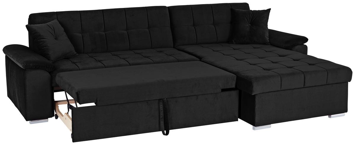 Ecksofa mit Schlaffunktion Keaton + Bettkasten, Schwarz - Schwarz, Basics, Textil (263/169cm) - Livetastic