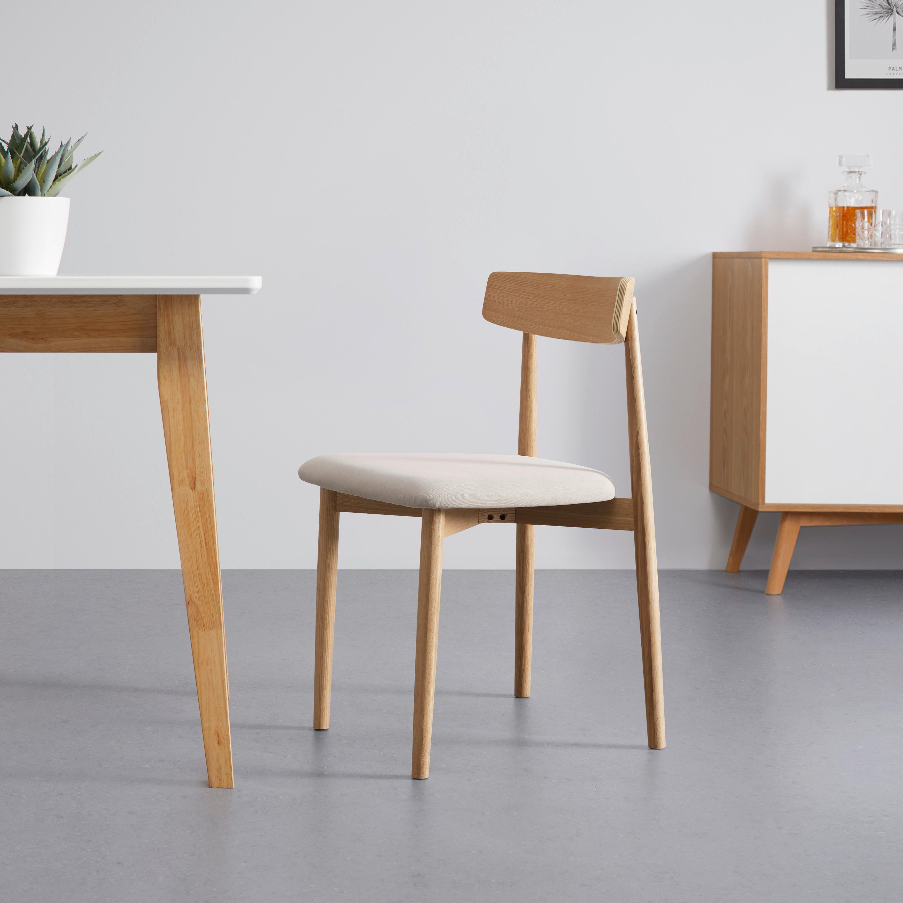 Stolička NOAH dubové drevo/béžová - prírodná farba/béžová, Modern, drevo/textil (47/78/51cm) - Bessagi Home