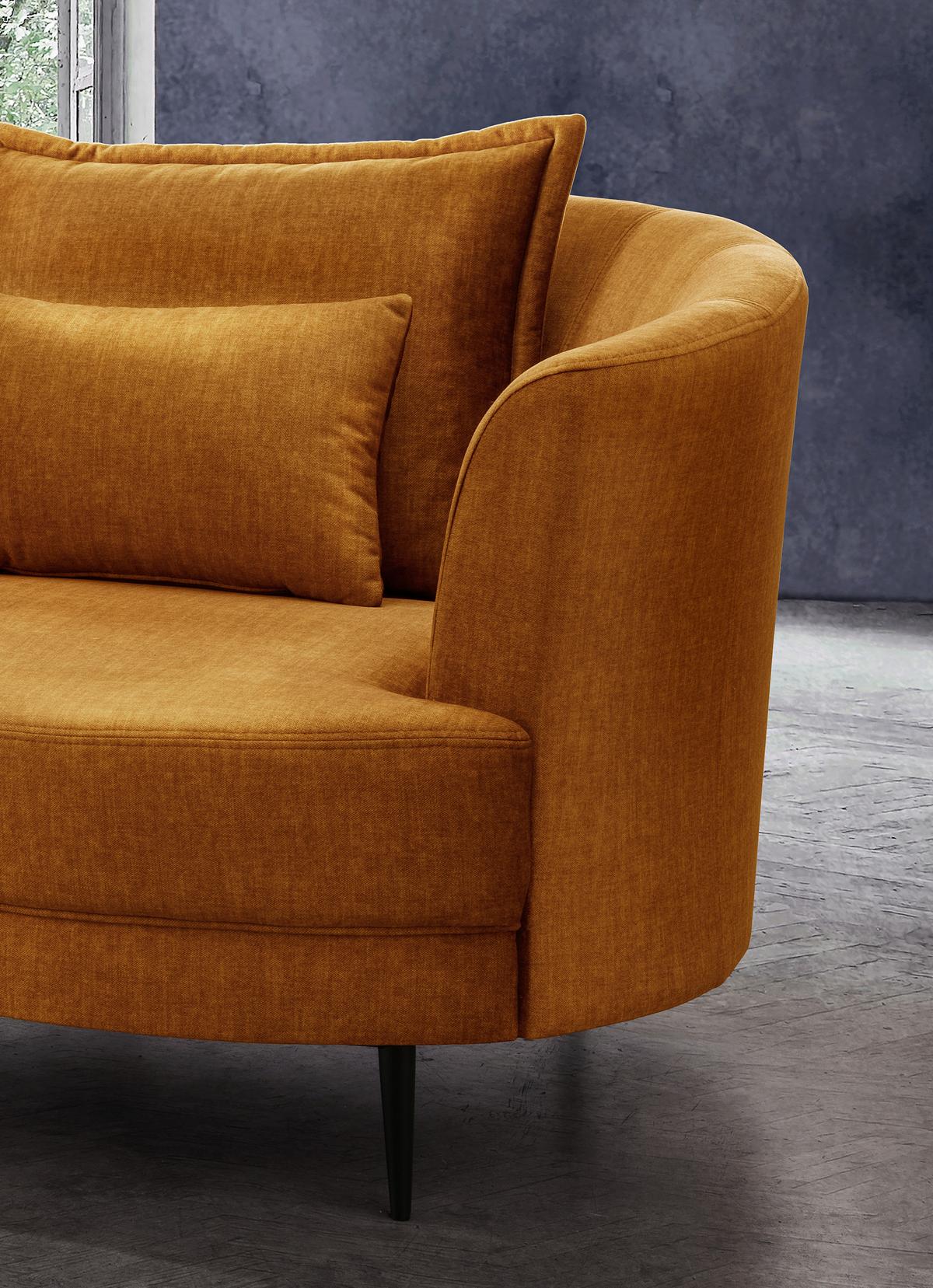 2-Sitzer-Sofa Gelb Velours, Rücken Echt B: 179 cm - Gelb/Schwarz, MODERN, Textil (179/85/101cm) - Livetastic