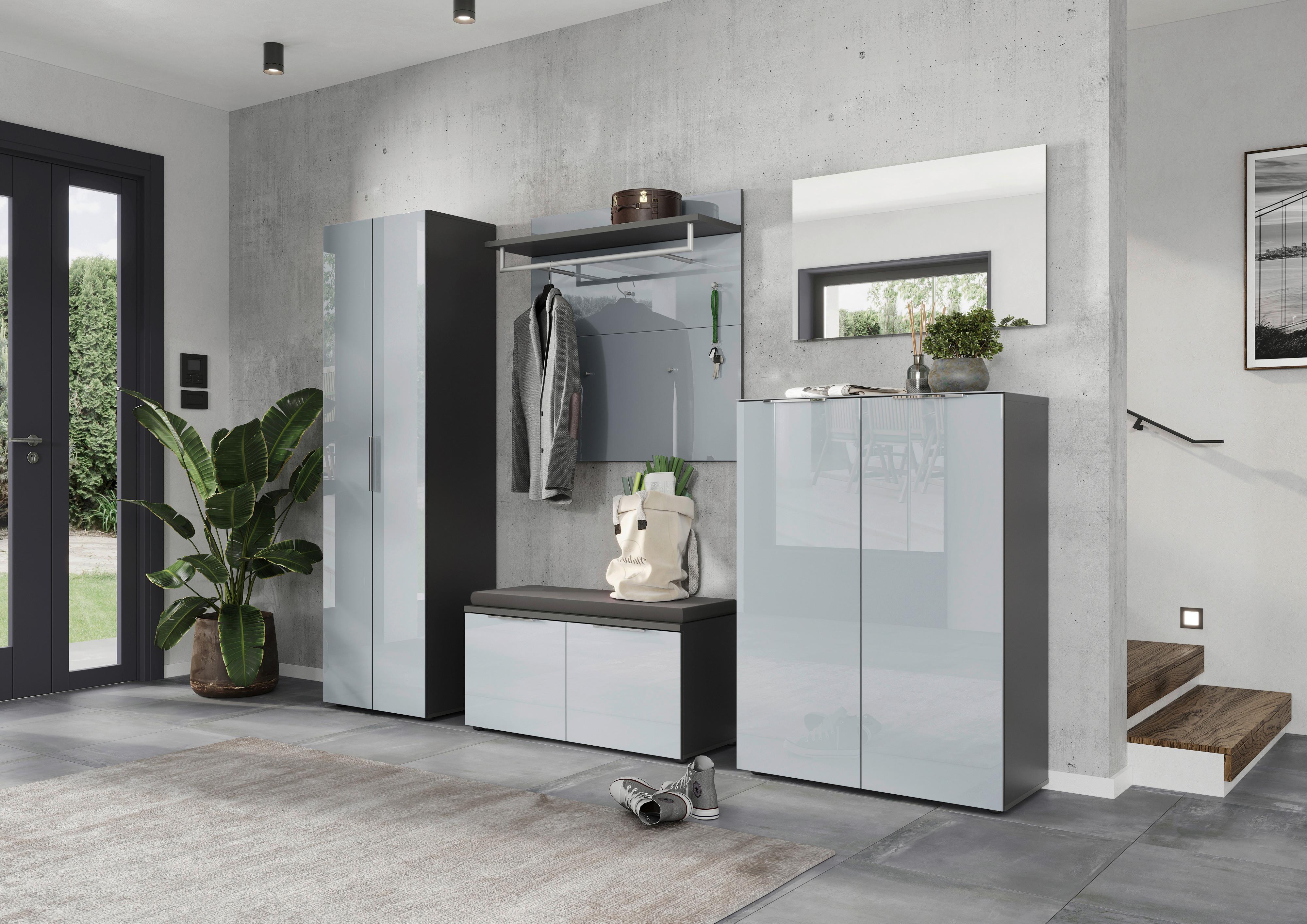 Schuhbank Genova Graphitfarben B: 97 cm - Silberfarben/Graphitfarben, MODERN, Glas/Holzwerkstoff (97/47/40cm) - Germania
