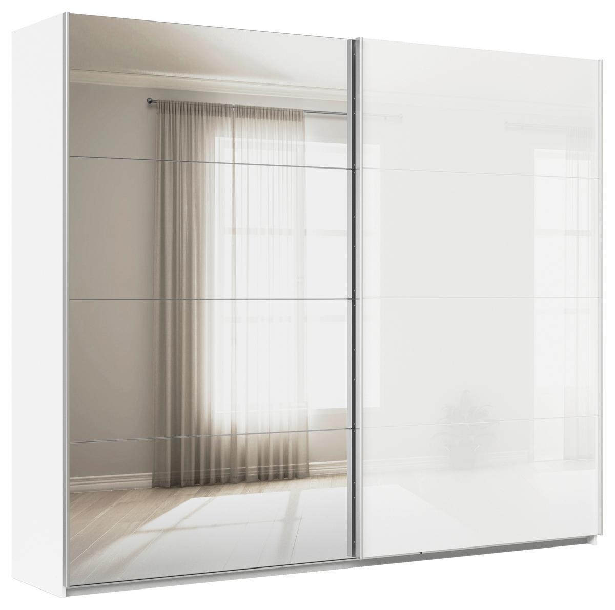 Schwebetürenschrank Mit Spiegel B: 271cm Feldkirch - Weiß Hochglanz/Silberfarben, MODERN, Glas/Holzwerkstoff (271/229/62cm)