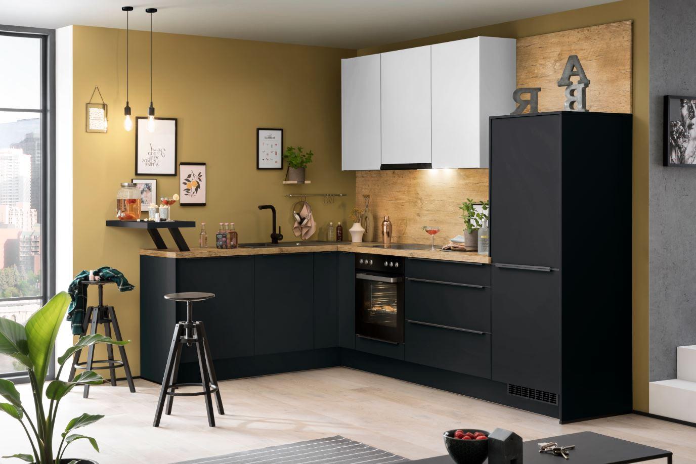 Eckküche Ip1200 Ohne Geräte 292x192 Cm Schwarz/space Grey - Weiß, MODERN, Holzwerkstoff (192/292cm) - Impuls