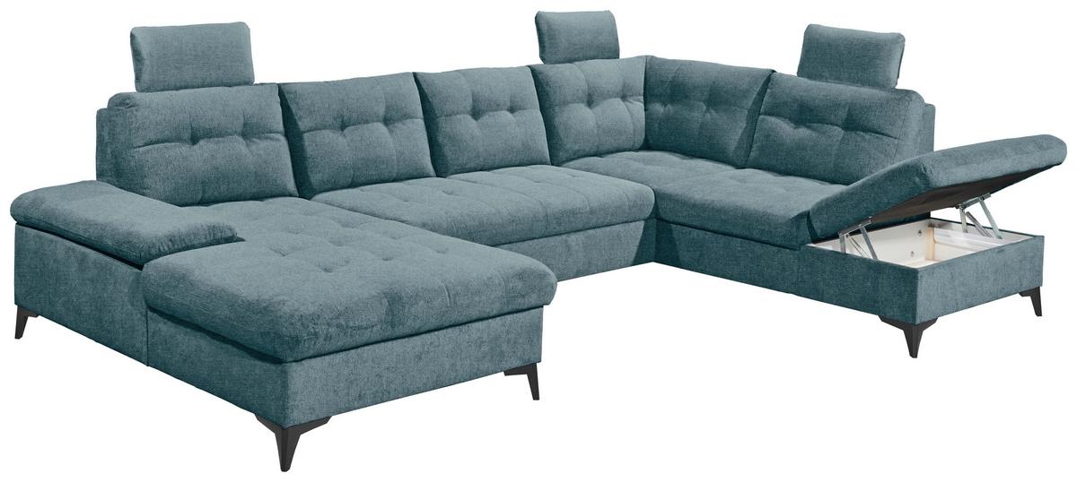 Sedacia súprava DURBAN U, pravá, modrá - modrá/čierna, Konventionell, textil/plast (170/324/218cm) - MID.YOU
