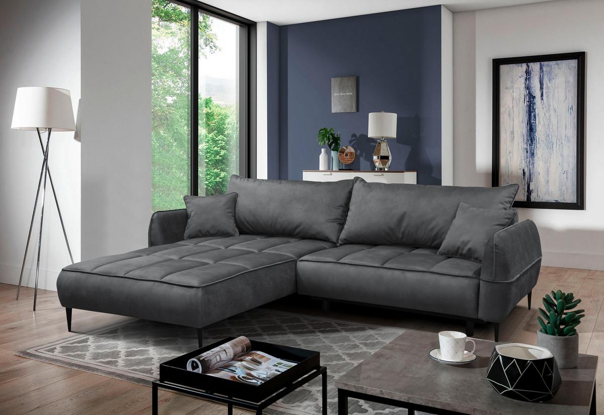 Ecksofa Mit Bettkasten Letto 189x260 Cm Velours Grau - Schwarz/Grau, Design, Textil (189/260cm) - MID.YOU