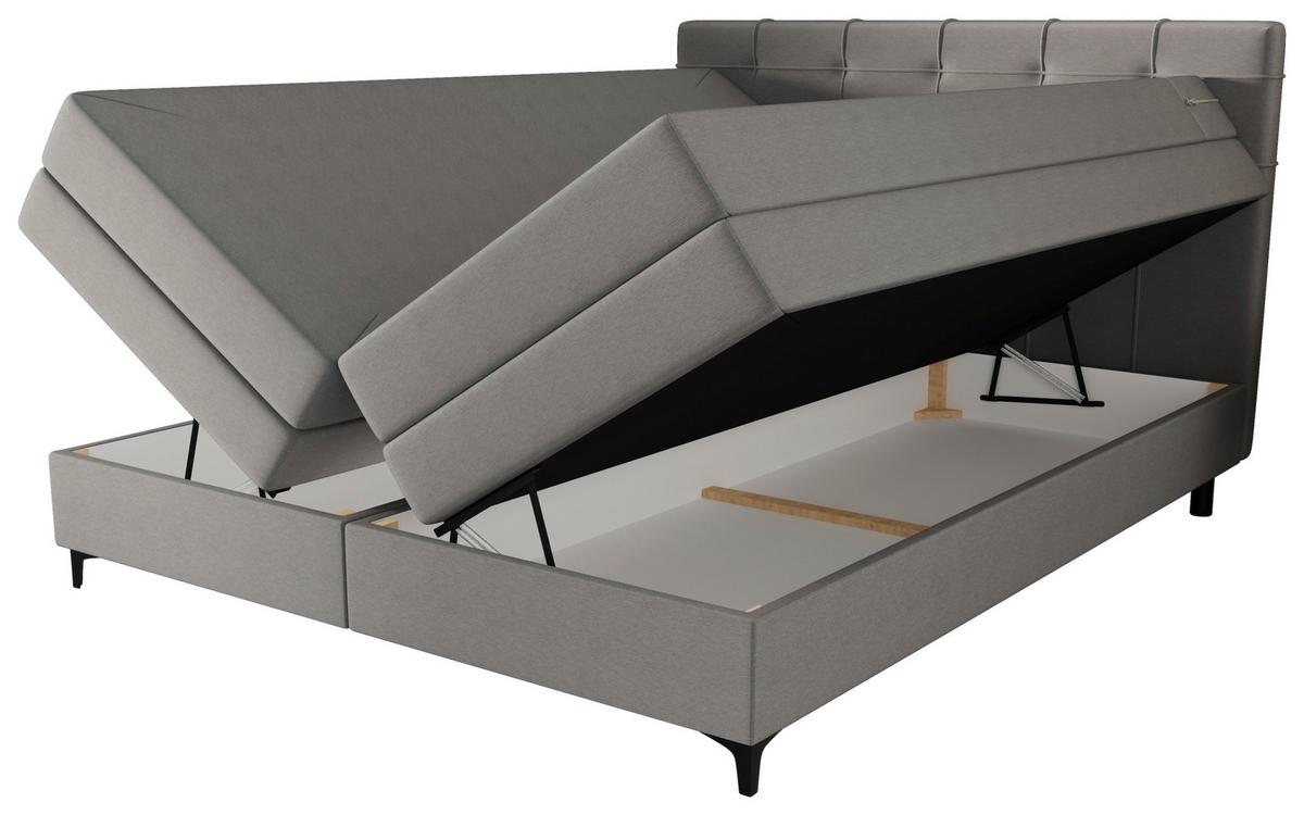 Boxspringbett Mitto mit Topper 180x200 cm - Schwarz/Grau, KONVENTIONELL, Textil/Metall (180/200cm)