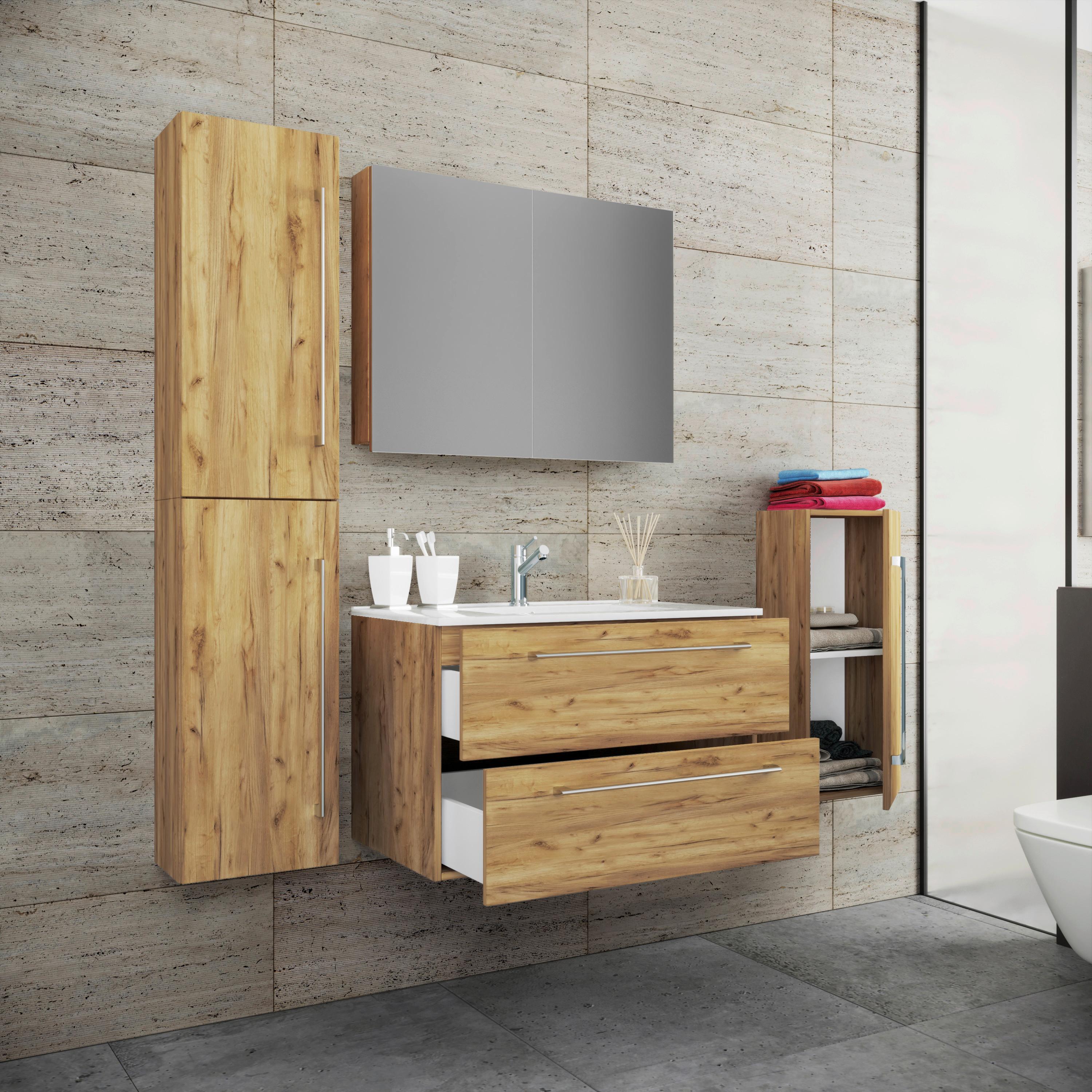 Badezimmer Badinos 5-Teilig Honigeiche B: 146 cm - Honigeiche/Weiß, MODERN, Keramik/Holzwerkstoff (147cm) - MID.YOU