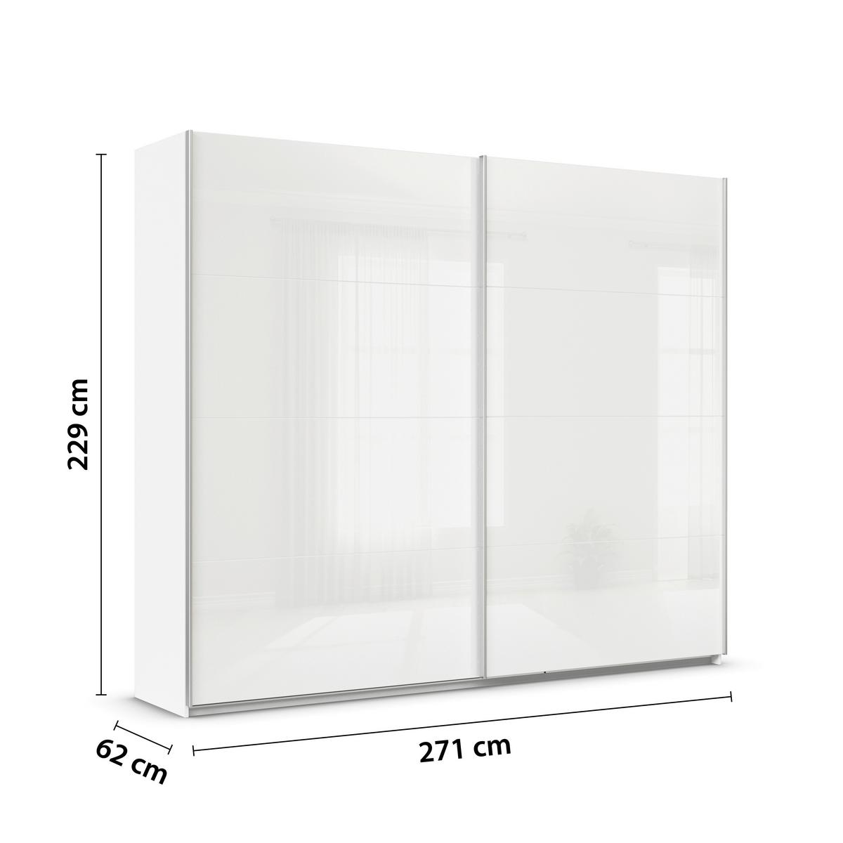 Tolóajtós Szekrény Feldkirch 271/229cm - magasfényű fehér/fehér, Modern, faalapú anyag/Üveg (271/229/62cm)