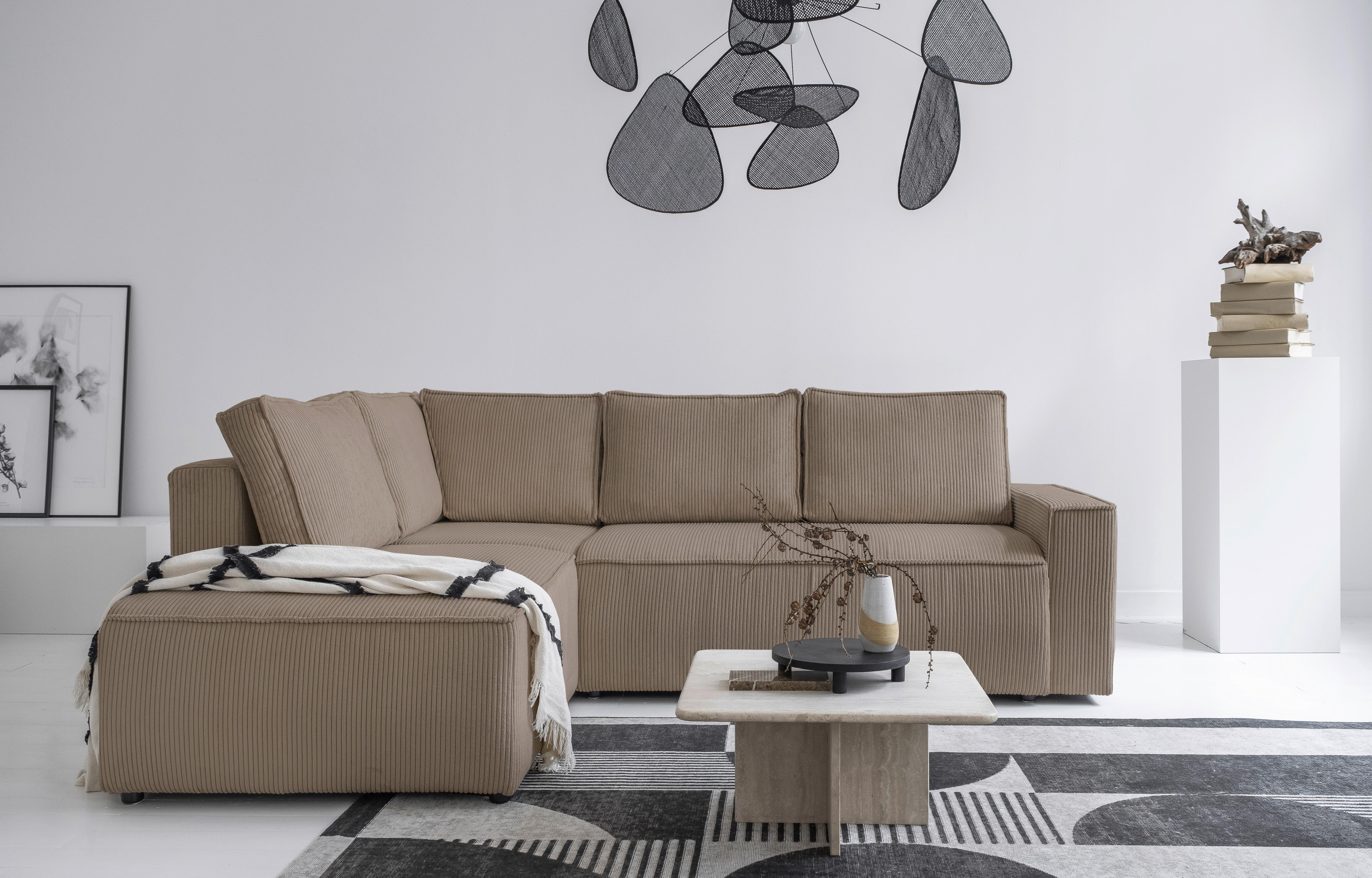 Sedačka OLIVER, ľavá, sivohnedá farba - čierna/taupe, Design, textil/plast (194/247cm) - MID.YOU