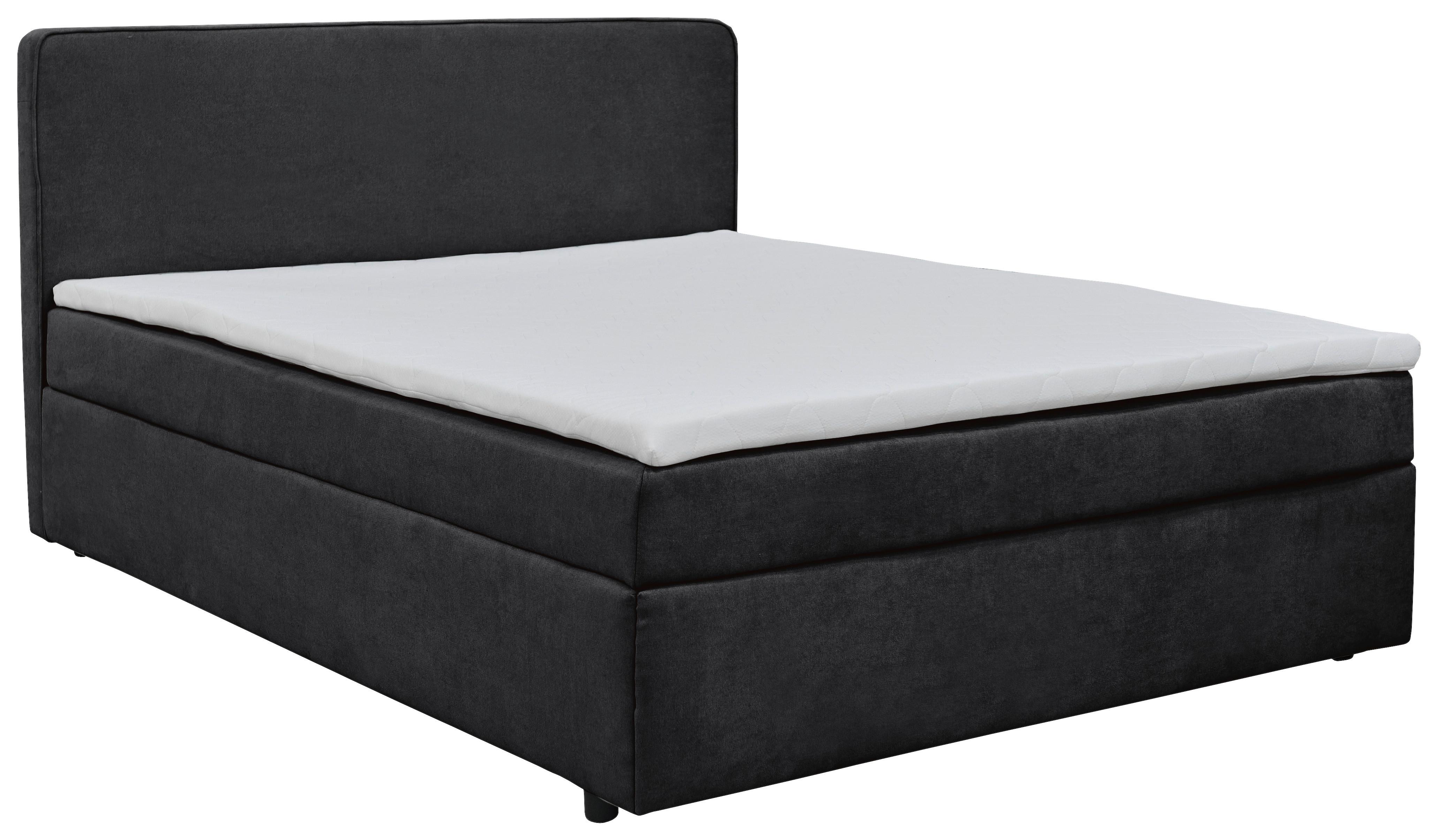 Boxspringbett mit Topper 160x200 cm Jubi - Anthrazit/Schwarz, KONVENTIONELL, Holz/Textil (160/200cm)