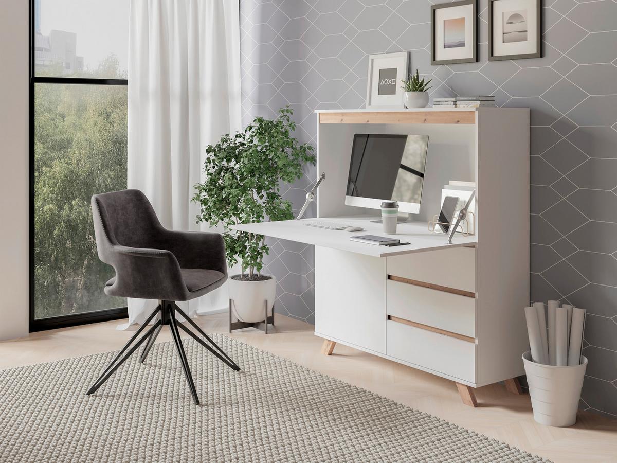 Sekretär Valtentin - Weiß/Sonoma Eiche, MODERN, Holzwerkstoff (120/127/38cm) - MID.YOU