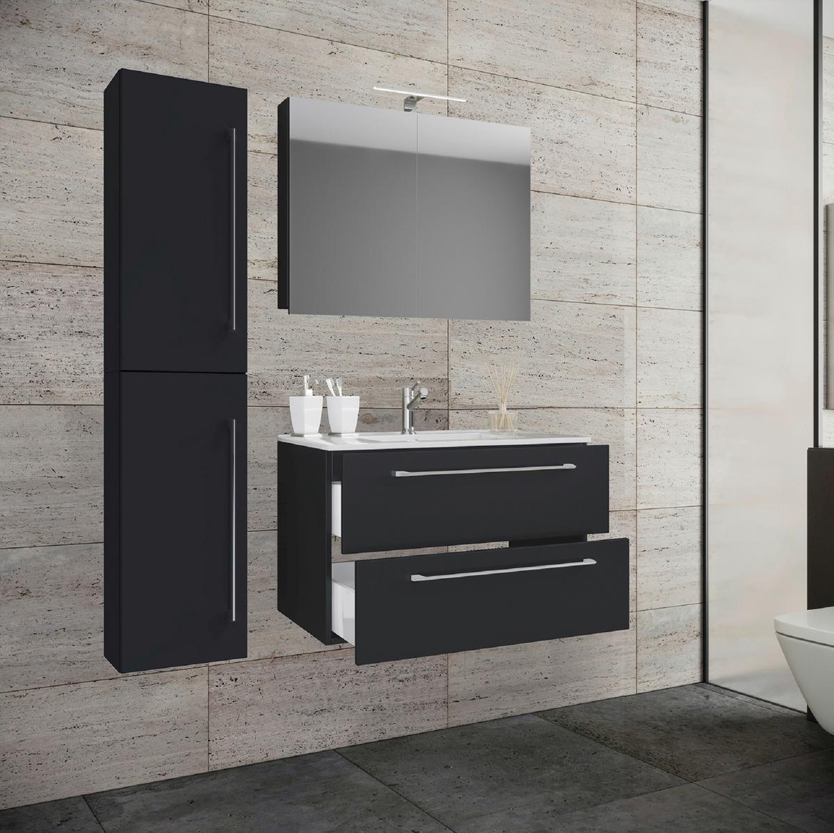 Badezimmer Badinos 4-Teilig Schwarz B: 61 cm - Schwarz/Weiß, MODERN, Keramik/Holzwerkstoff (93cm) - MID.YOU