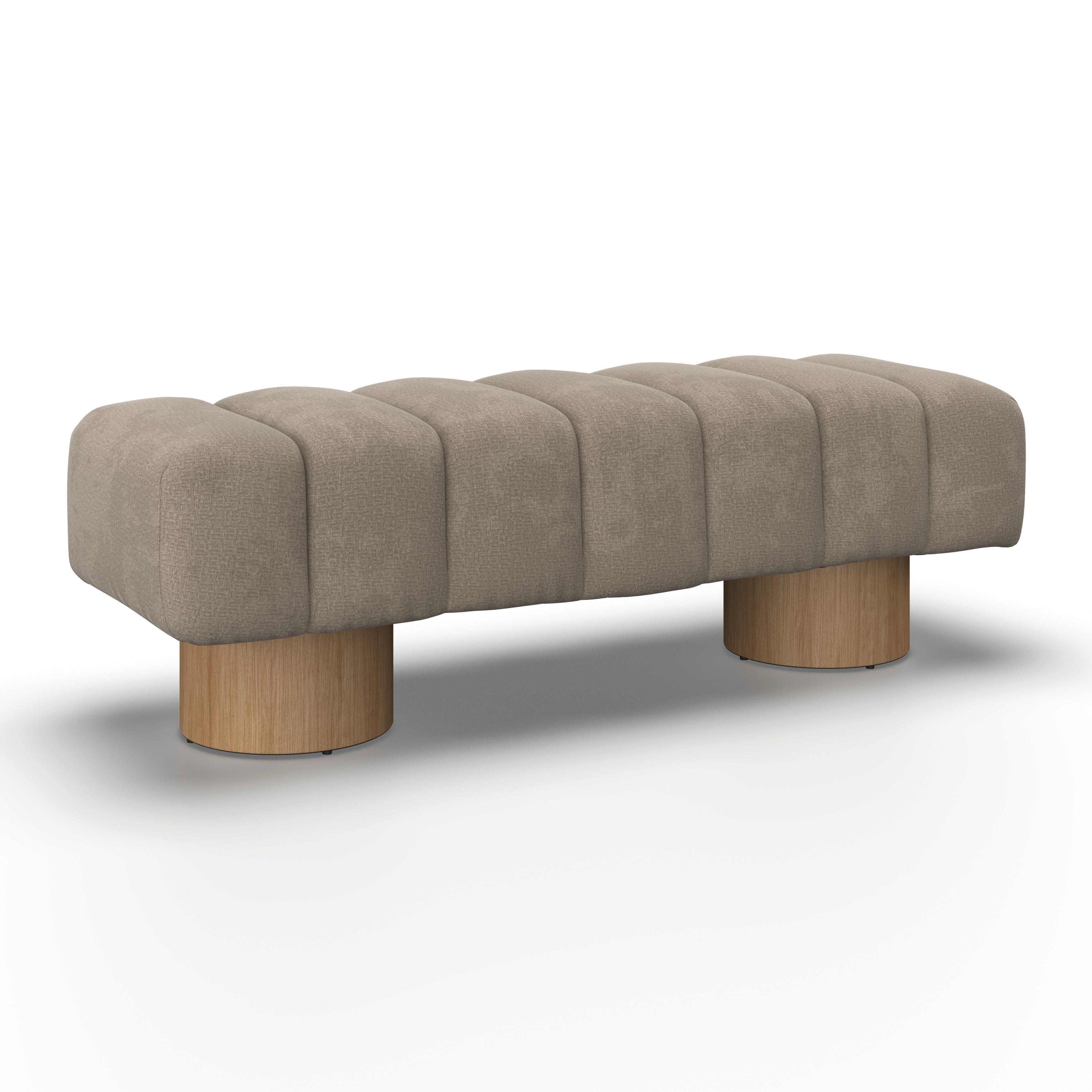 Sedací lavice ALINA, sv.hnědá žinylka, max. 240 kg - přírodní barvy/světle hnědá, Moderní, dřevo/kompozitní dřevo (140/45/45cm) - Bessagi Home