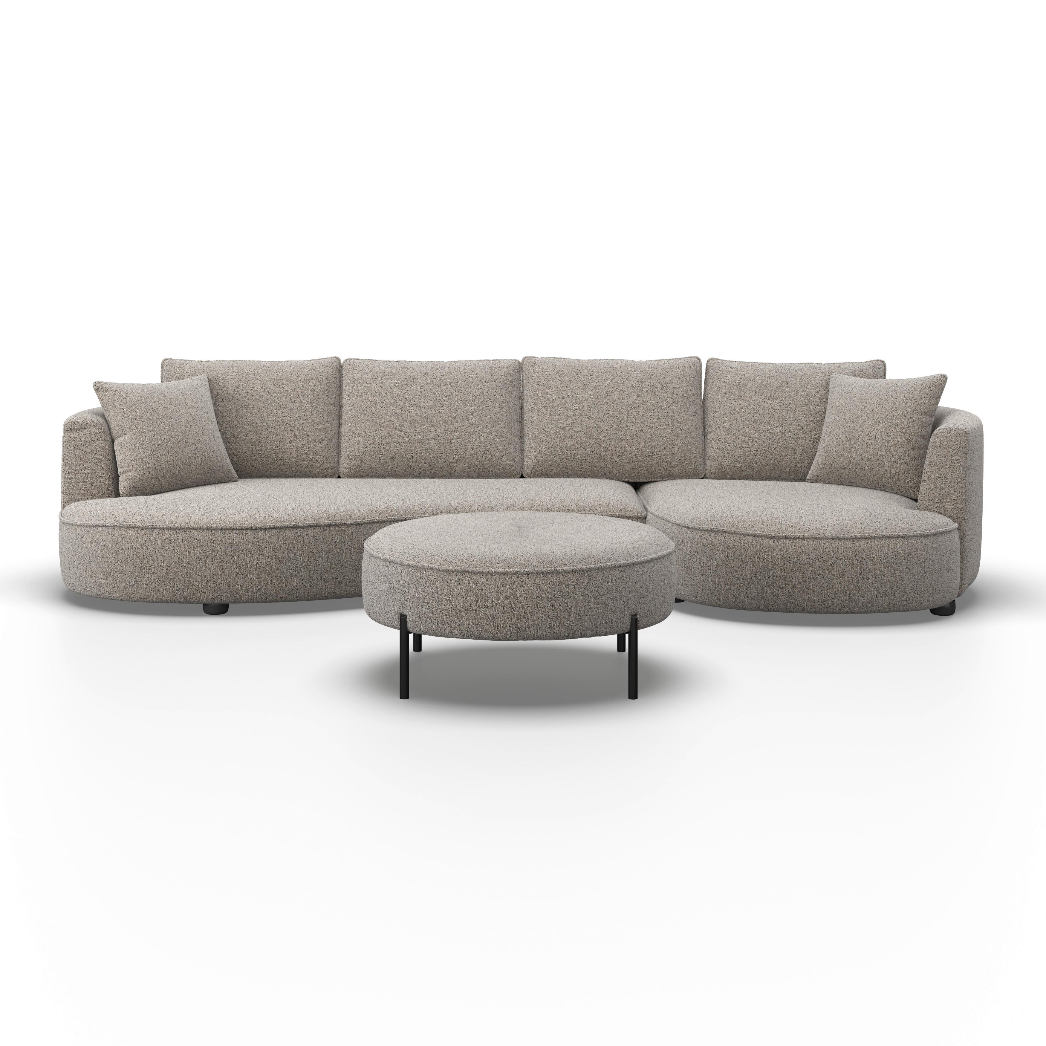 Sedací souprava NILAS, šedobéžová, s taburetem - černá/béžová, Moderní, kov/dřevo (322/154cm) - Bessagi Home