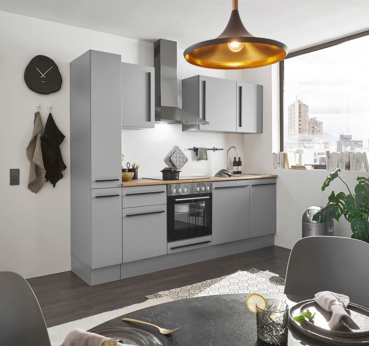 Küchenblock Denver Grau B: 250 cm - Eichefarben/Grau, Design, Holzwerkstoff (250cm) - MID.YOU
