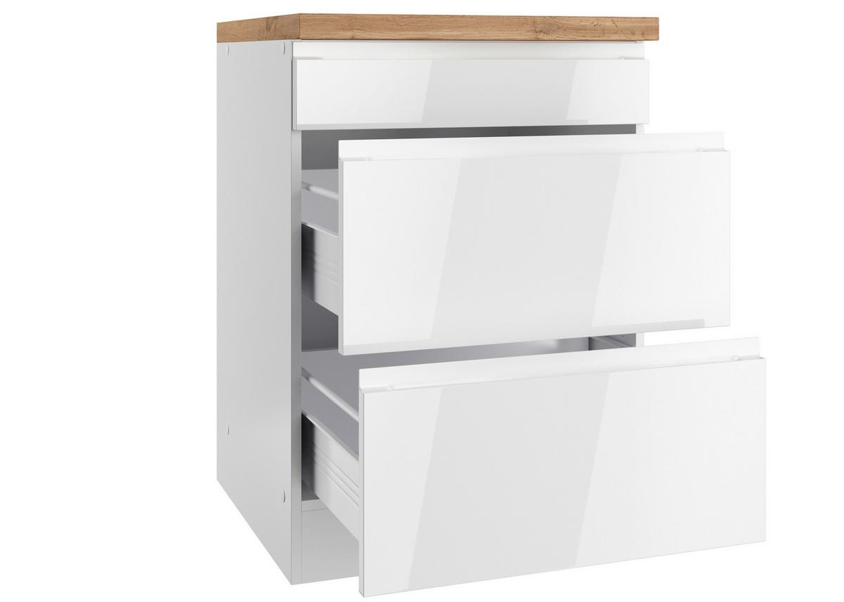 Kochfeldumbauschrank Monza B: 60 cm Weiß/Eiche Dekor - Weiß Hochglanz/Eiche Wotan, LIFESTYLE, Holzwerkstoff (60/86/60cm) - Held