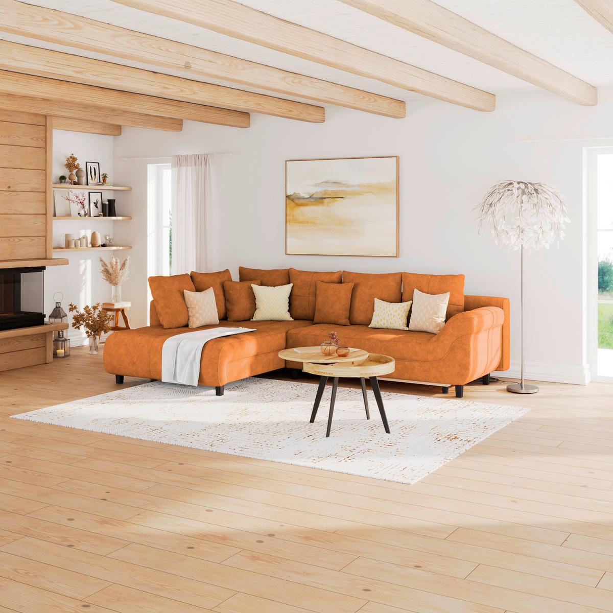 Ecksofa Mendoza - Schwarz/Orange, Design, Textil (197/309cm) - Ondega