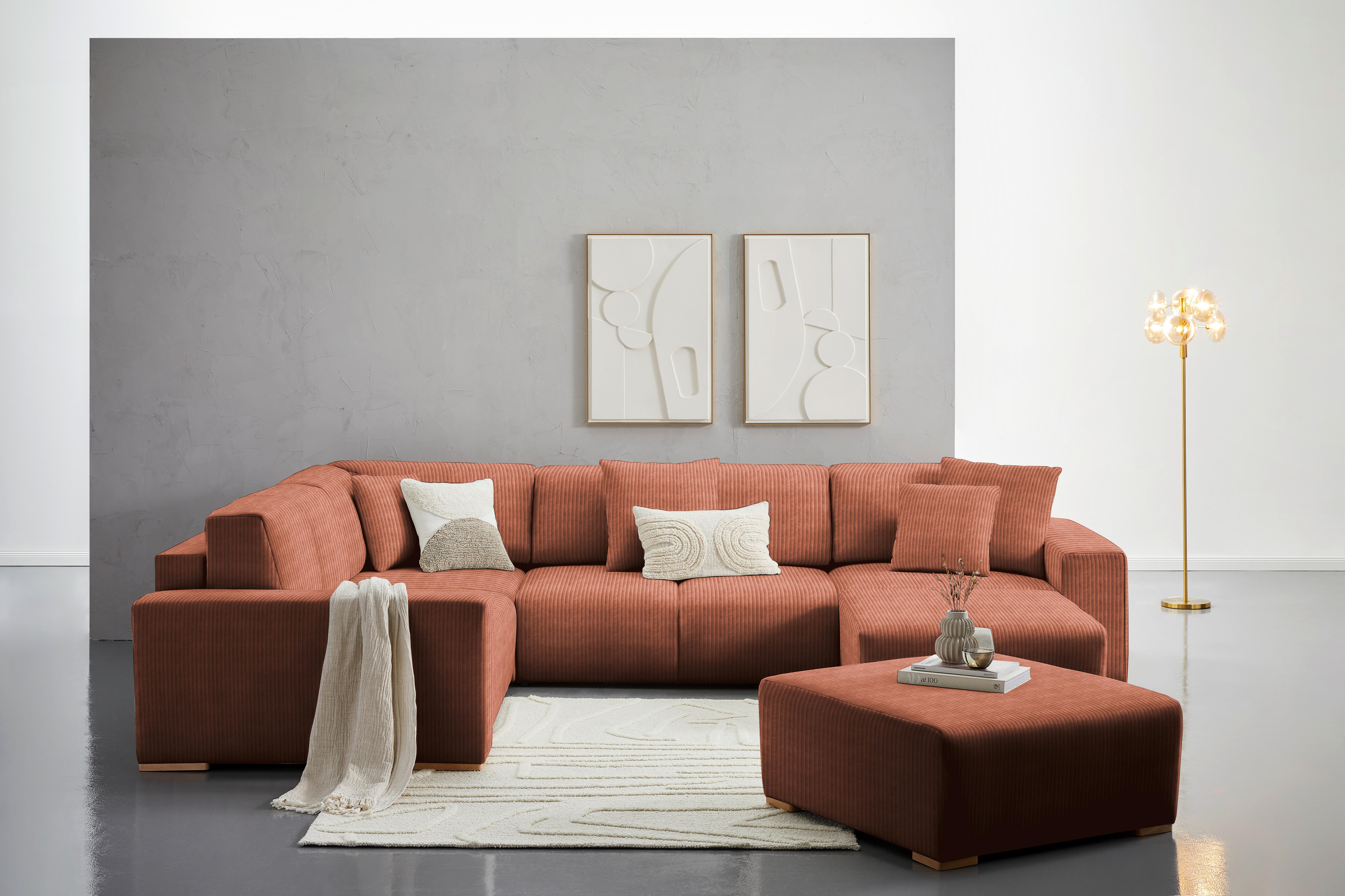 Wohnlandschaft Vouge Kupferfarb., U: 283x371x208 Cm - Buchefarben/Schwarz, KONVENTIONELL, Textil (283/371/208cm) - Livetastic