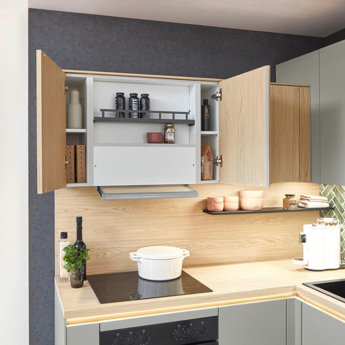 Eckküche Sidney/singapur - Sandfarben/Eichefarben, Basics, Holzwerkstoff (185/288cm) - Vertico