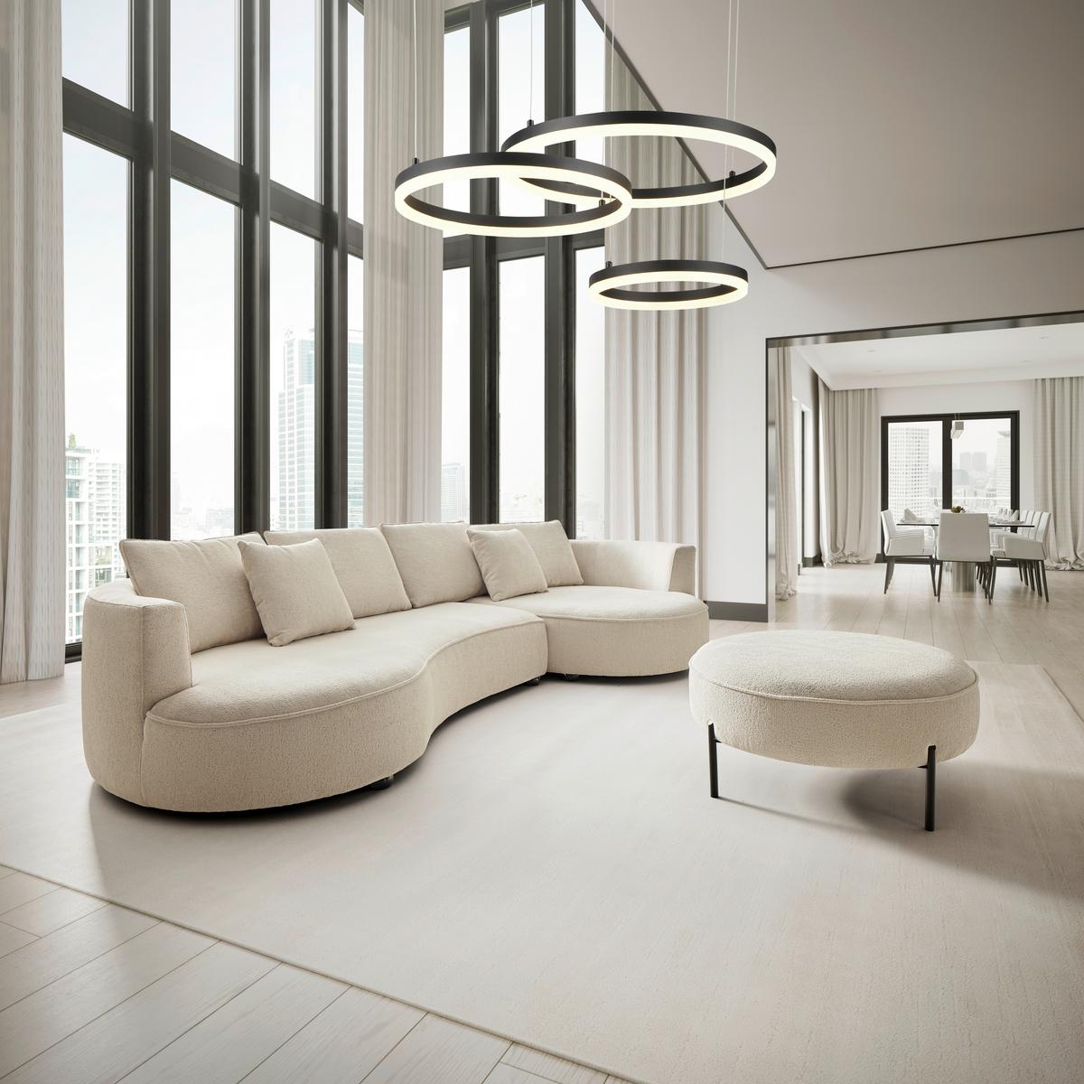 Sedacia súprava NILAS, krémová, s taburetkou - čierna/biela, Modern, kov/drevo (322/80/154cm) - Bessagi Home