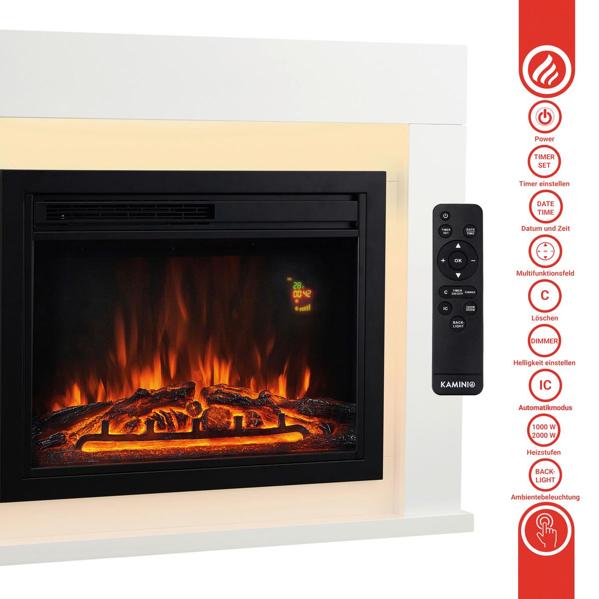 Elektrokamin Matti - Weiß, Basics, Glas/Holzwerkstoff (95,0/77,0/26,0cm)