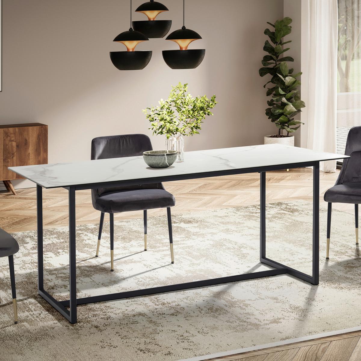Esstisch Weiß, L: 180 cm - Schwarz/Weiß, Design, Keramik/Metall (180/90/76cm) - MID.YOU