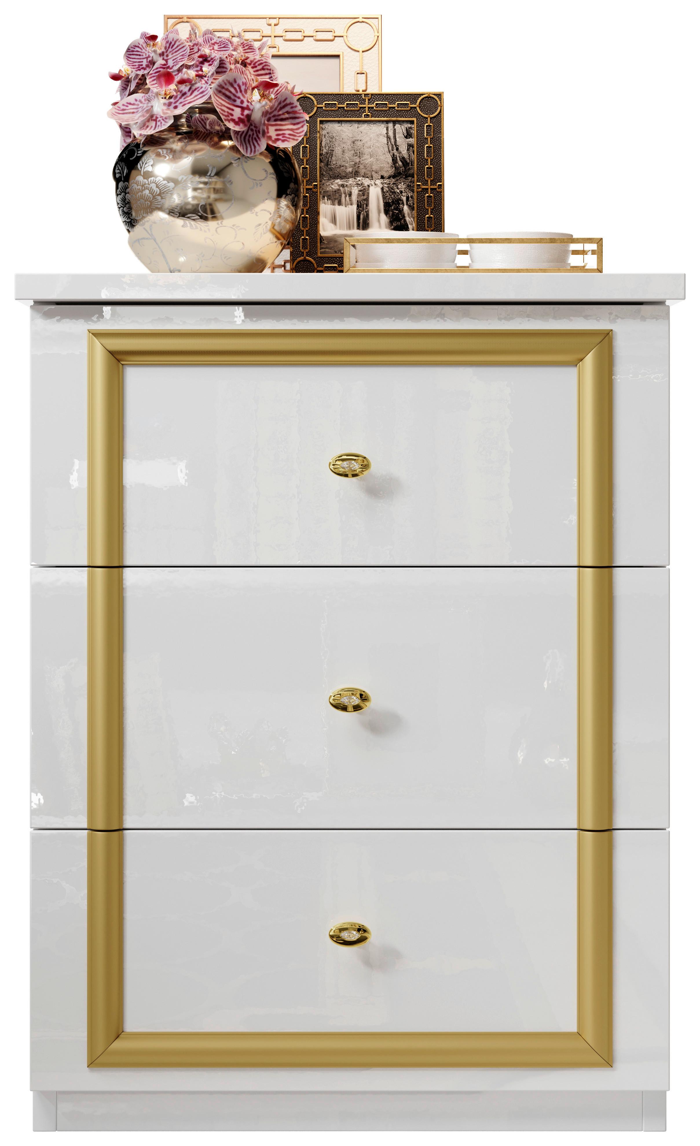 Nachtkästchen Weiß/Goldfarben H: 68 cm Claudia - Goldfarben/Schwarz, Basics, Holzwerkstoff (51,5/68/39cm) - MID.YOU