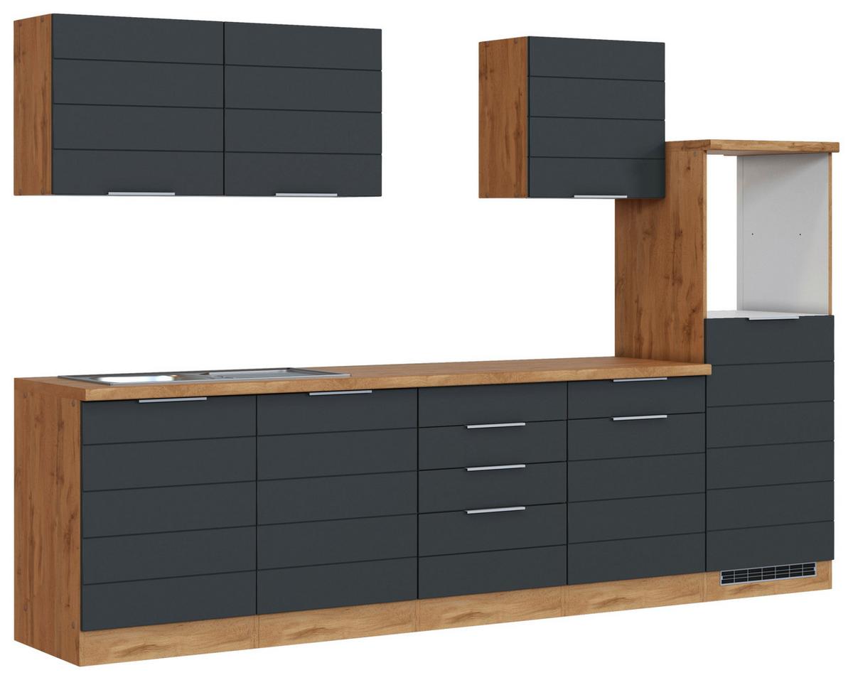 Küchenzeile Florenz Ohne Geräte 300 Cm Grau/eichef. - Eiche Wotan/Grau, Design, Holzwerkstoff (300cm) - Held
