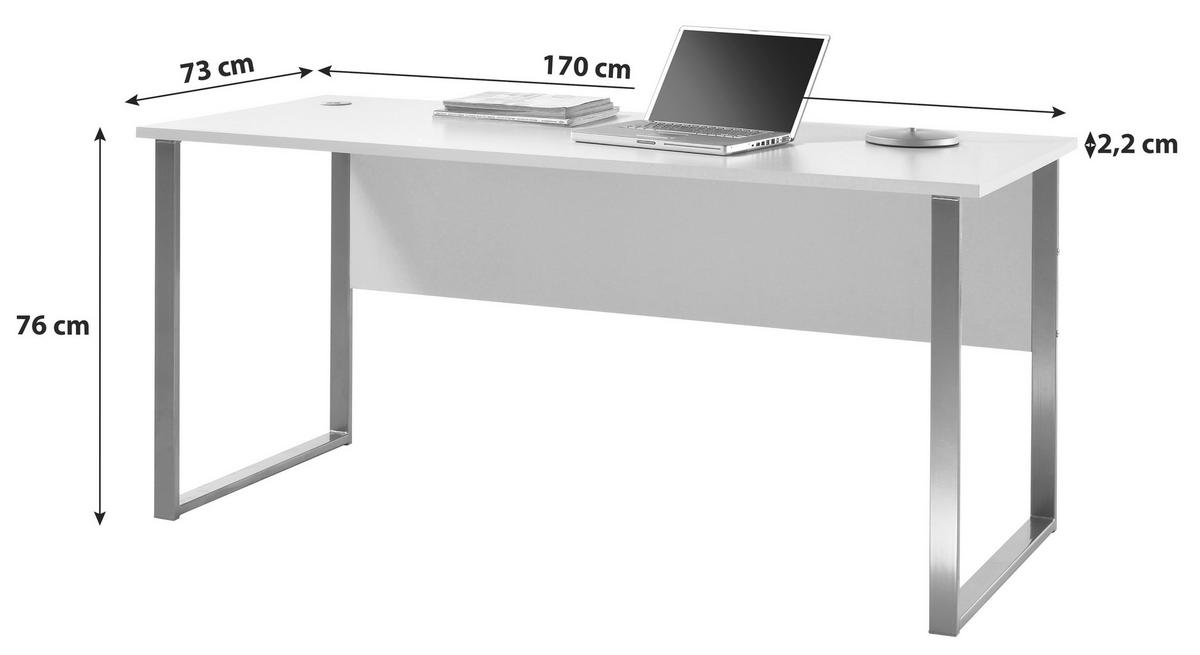 Schreibtisch B 170cm H 77cm Office Lux, Hellgrau - Silberfarben/Hellgrau, Design, Holzwerkstoff/Metall (170/73/77cm) - MID.YOU