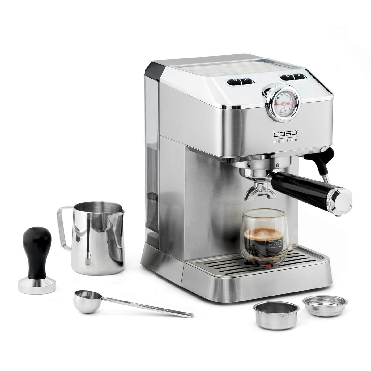 Espressomaschine 1820 - Edelstahlfarben/Schwarz, Basics (19,5/30,5/25,5cm) - CASO Design