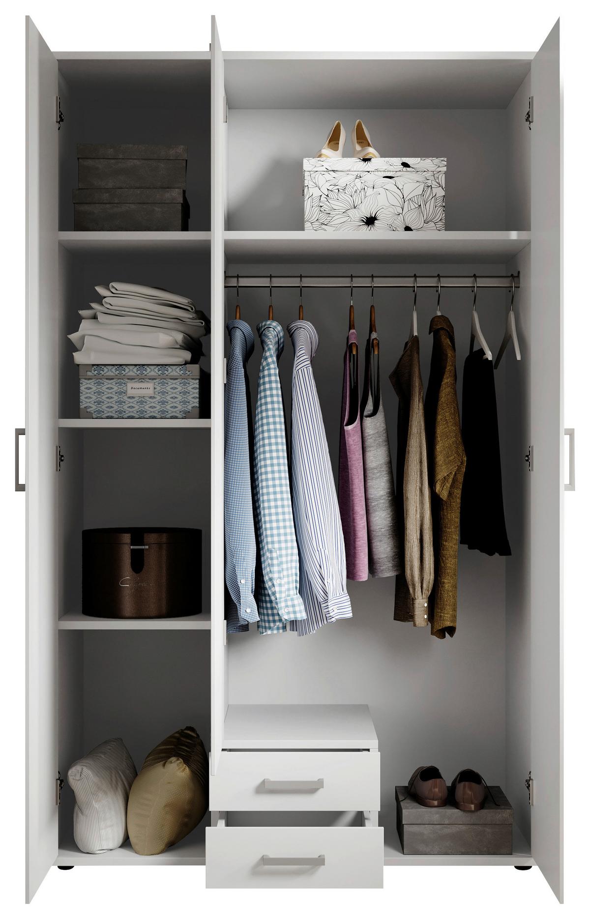 Drehtürenschrank Mit 2 Laden 120 Cm Paul, Weiß 3-Türig - Weiß, Basics, Glas/Holzwerkstoff (120/196/54cm)