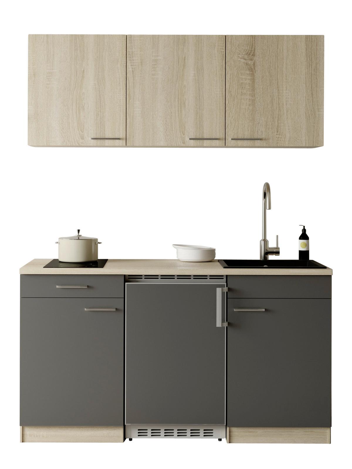 MINIKÜCHE Ingrid, Grau B: 150 cm - Eichefarben/Grau, Design, Holzwerkstoff (150cm) - Respekta