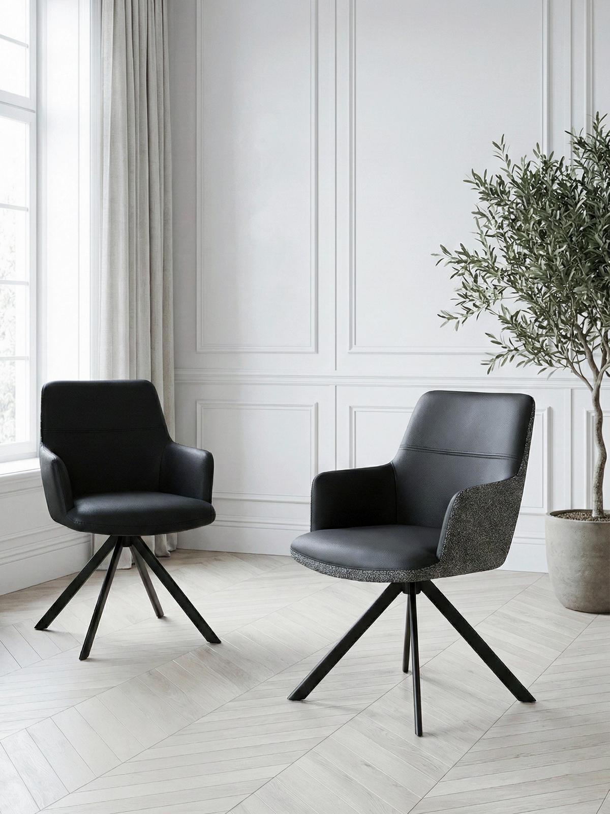 STOLIČKA S PODRÚČKAMI JOSY - čierna/sivá, Design, kov/koža (57/86/61cm) - Mömax
