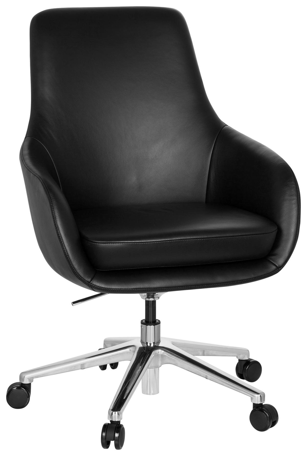 Bürostuhl Bareno Mit Armstützen Schwarz - Alufarben/Schwarz, MODERN, Leder/Kunststoff (65/104/54cm) - MID.YOU