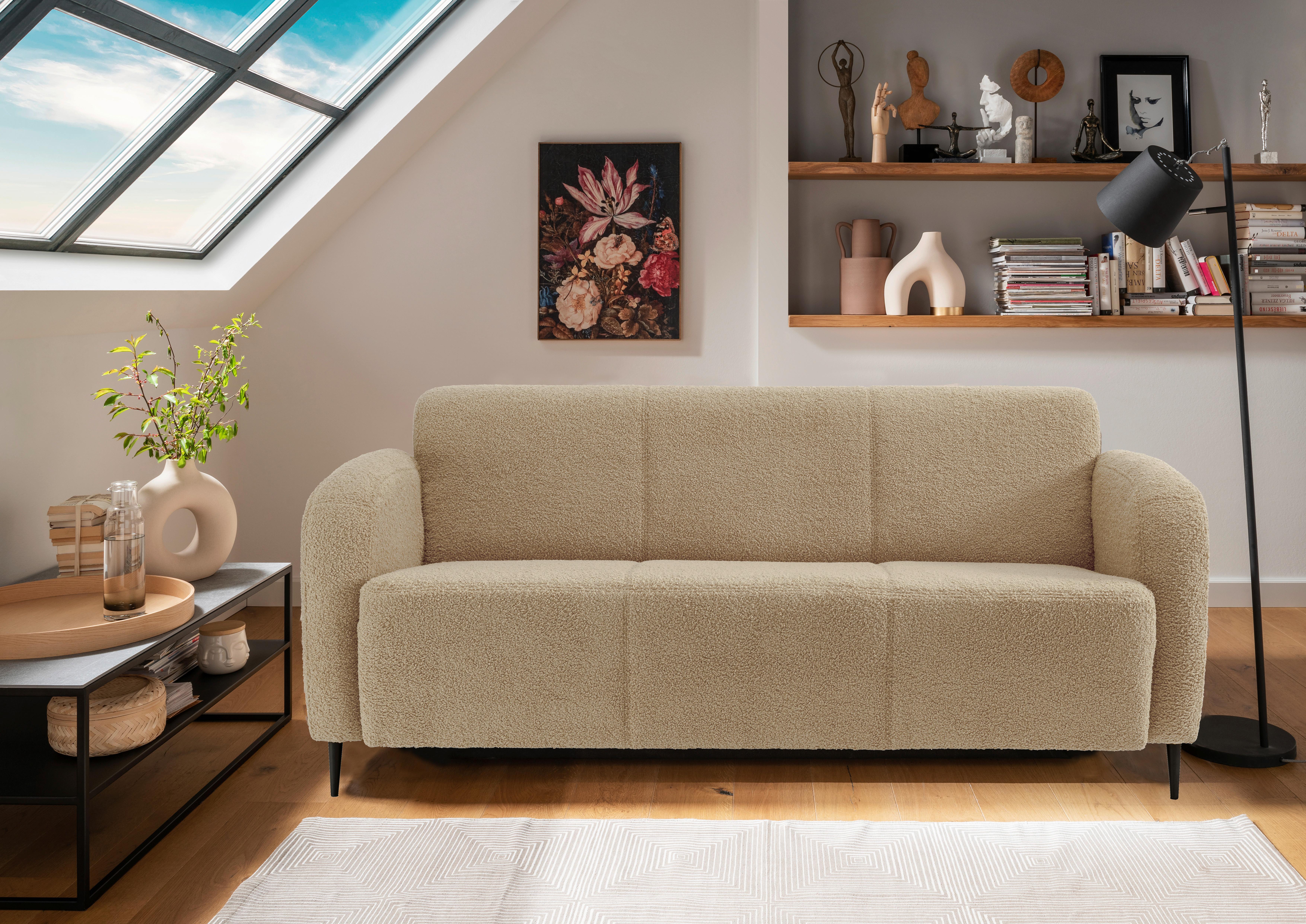 3-Sitzer-Sofa Marone Creme Teddystoff - Creme/Schwarz, MODERN, Textil (180/76/90cm) - Livetastic
