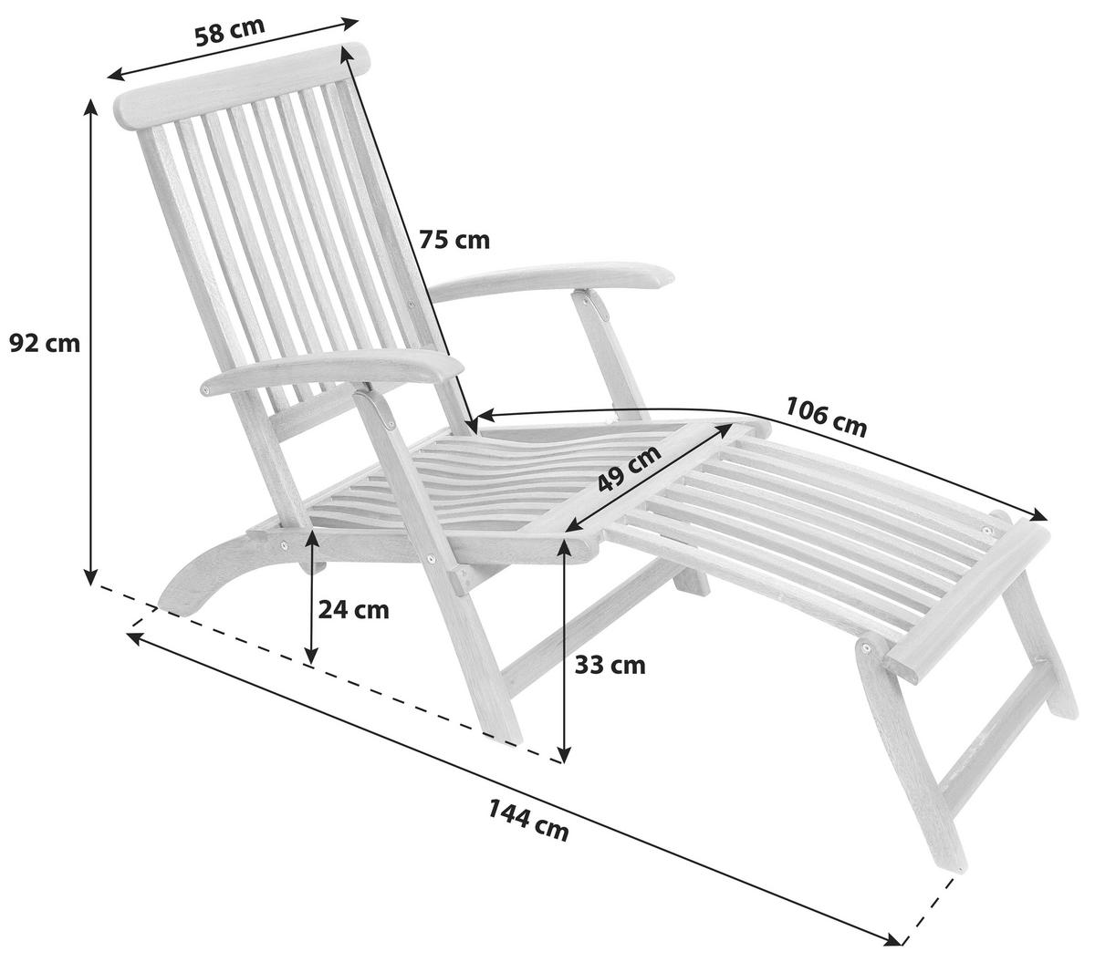 GARTEN-RELAXLIEGE Eukalyptusholz klappbar - Naturfarben, KONVENTIONELL, Holz (58/92/144cm) - Gardenson