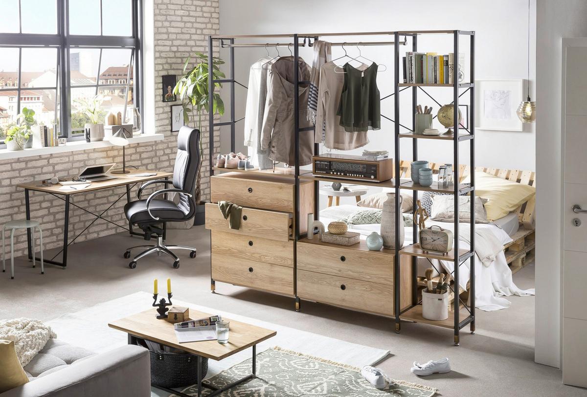 Leiterregal Naturfarben/Schwarz B: 45 cm - Schwarz/Naturfarben, Design, Holzwerkstoff/Metall (45/210/30cm) - Livetastic