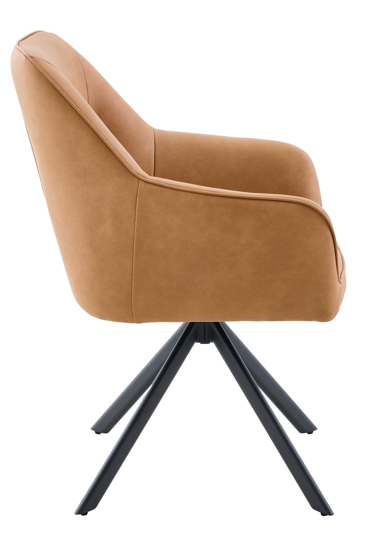 Armlehnstuhl-Set Polina S 2er-Set - Cognac/Schwarz, MODERN, Textil/Metall (62/92/68cm) - MID.YOU