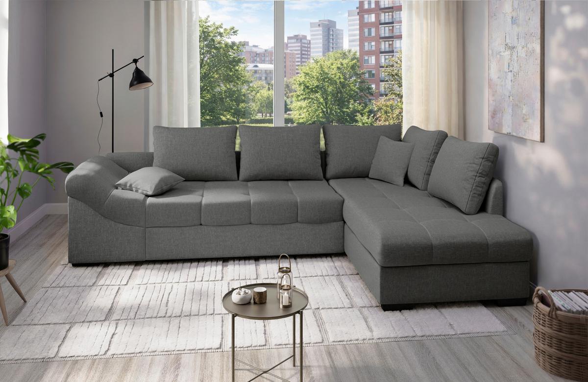 Eckschlafsofa Alvito Graubraun S: 298x202 Cm - Graubraun/Schwarz, MODERN, Textil (298/202cm) - MID.YOU