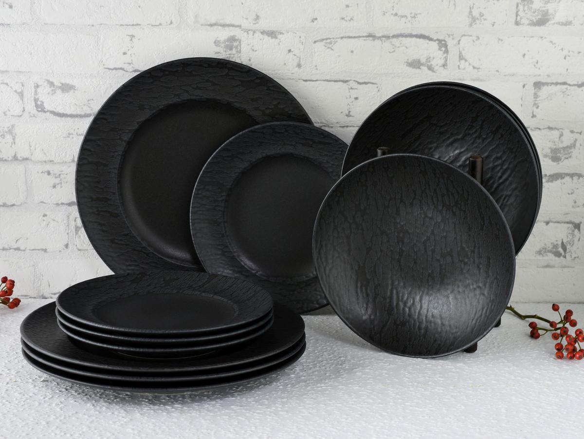 Jedálenský servis RONDO - čierna, Modern, keramika (43/40/37cm) - Creatable