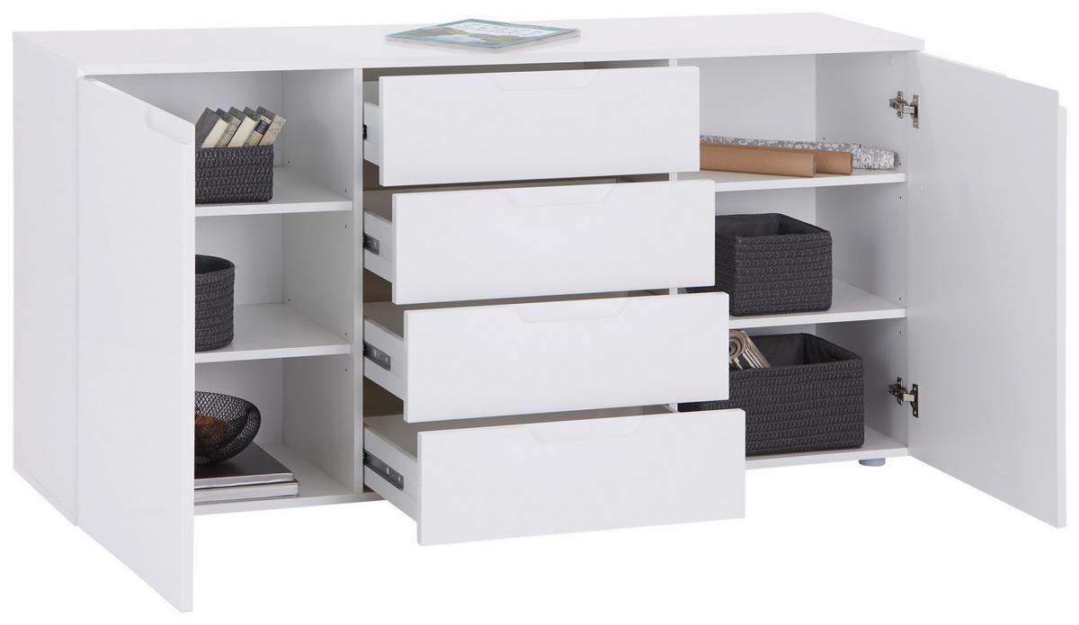 Kommode 160cm Hilton, Weiß Hilton - Weiß Hochglanz/Weiß, MODERN, Holzwerkstoff (160/81,4/40cm)