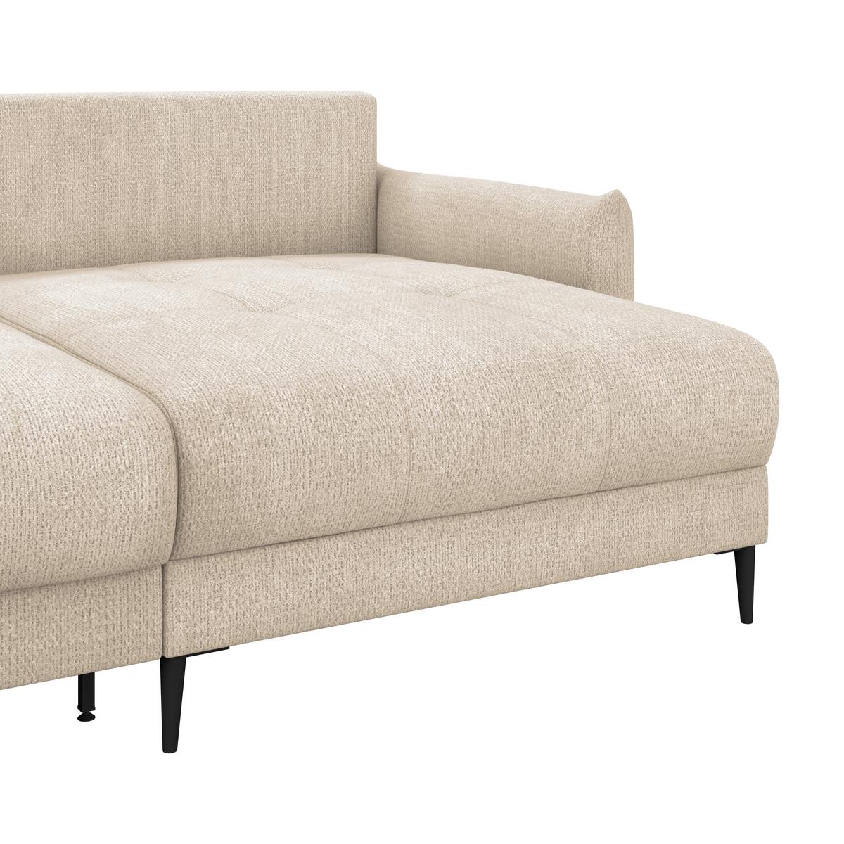 Ecksofa Polis Webstoff beige, 221x142cm - Beige/Schwarz, Trend, Textil (221/142cm) - Ondega