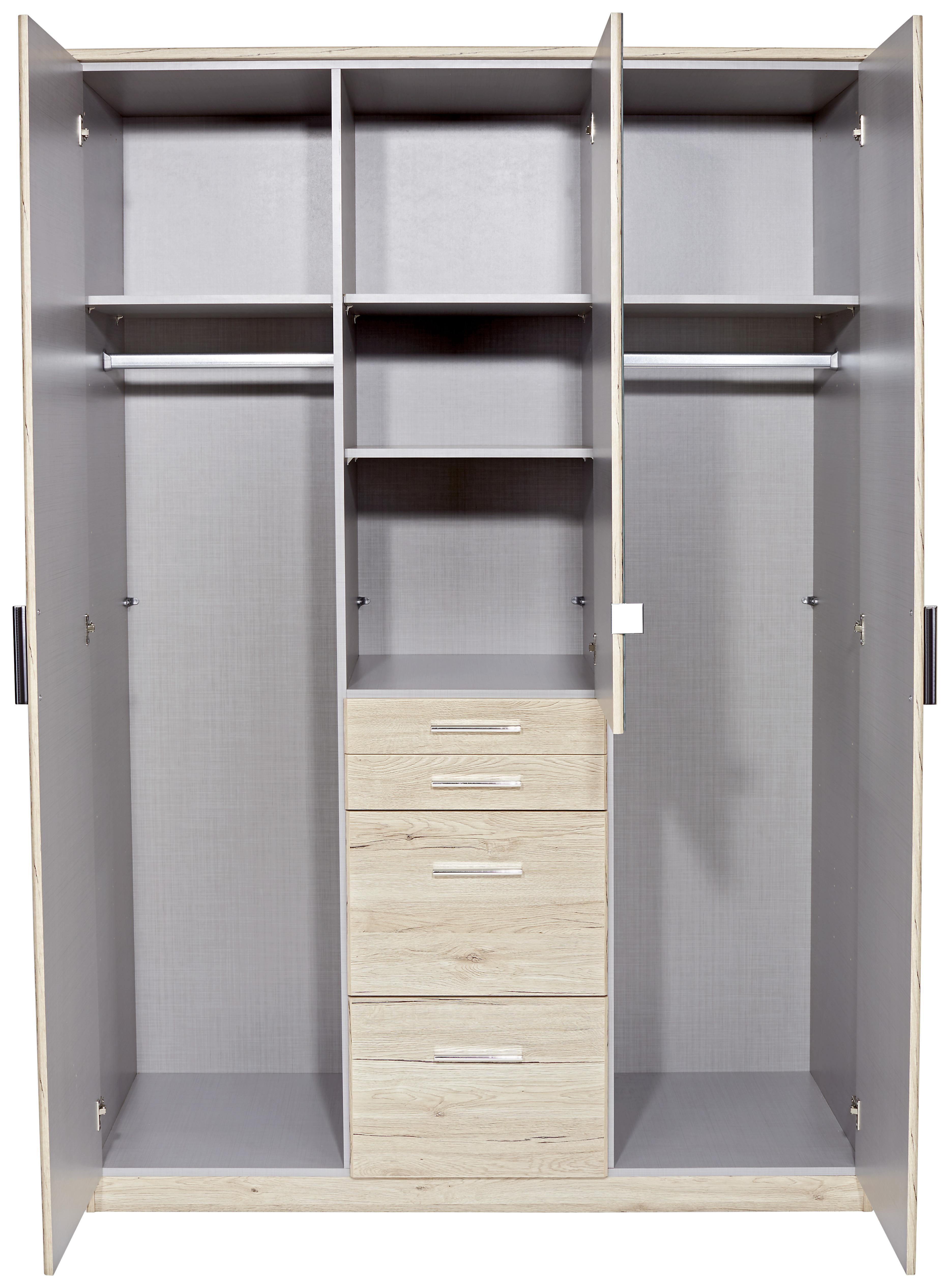 Kleiderschrank Mit Spiegel + Laden 135cm Aachen Eiche Dekor - Eichefarben, KONVENTIONELL, Holzwerkstoff (135/198/58cm)