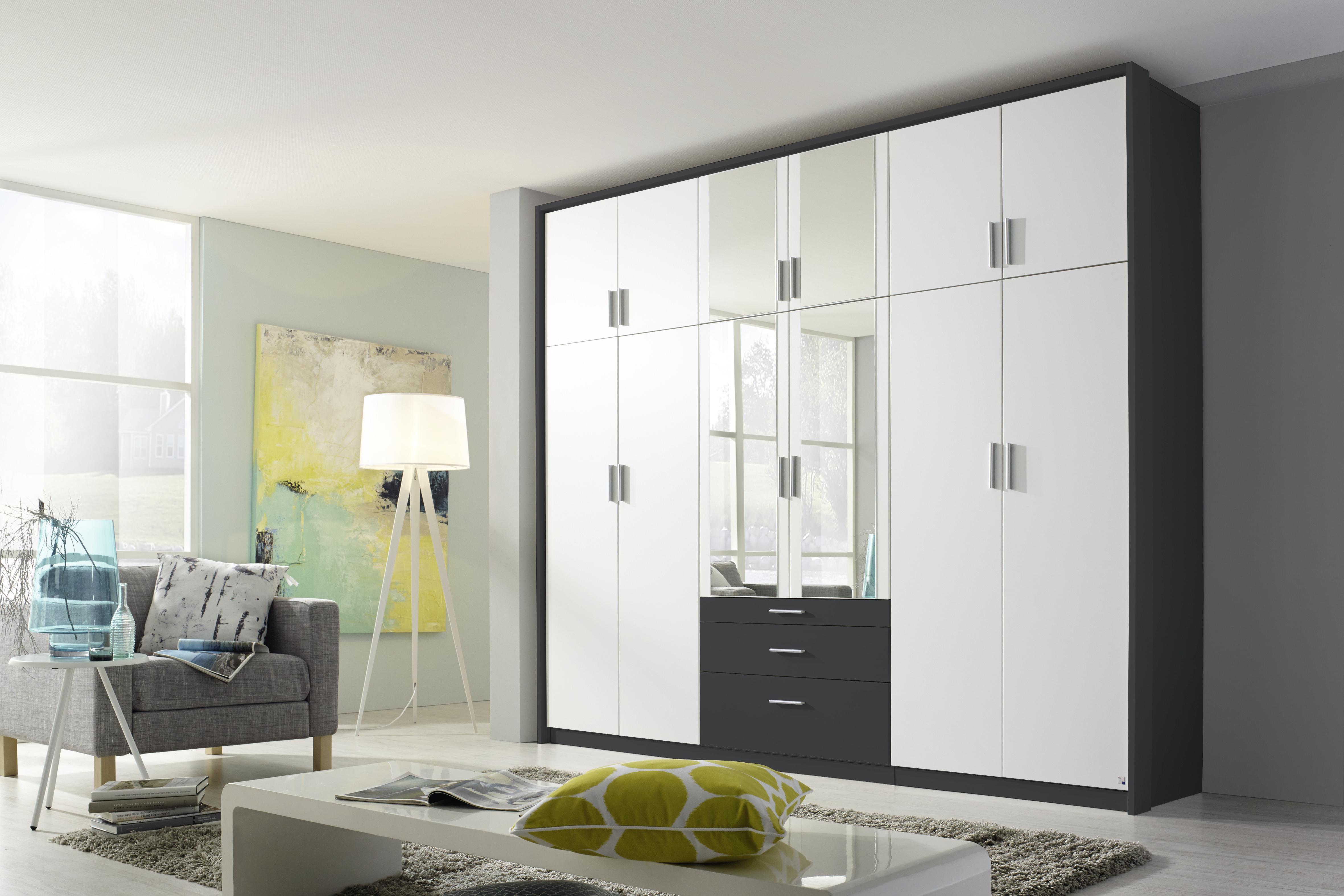 Drehtürenschrank Mit Spiegel + Laden 275cm Hildesheim, Weiß - Klar/Weiß, Design, Glas/Holzwerkstoff (275/231/56cm) - Rauch Möbel